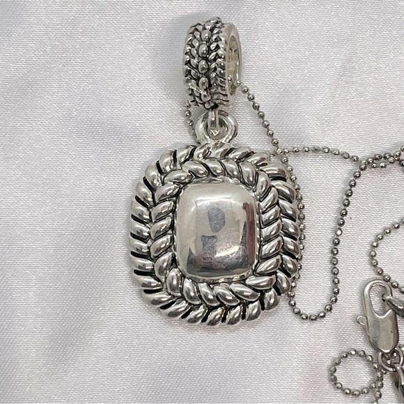 Best Brand Vintage 24’ Silver Tone Pendant Necklace and Cuff Bracelet Signed - Picture 5 of 14